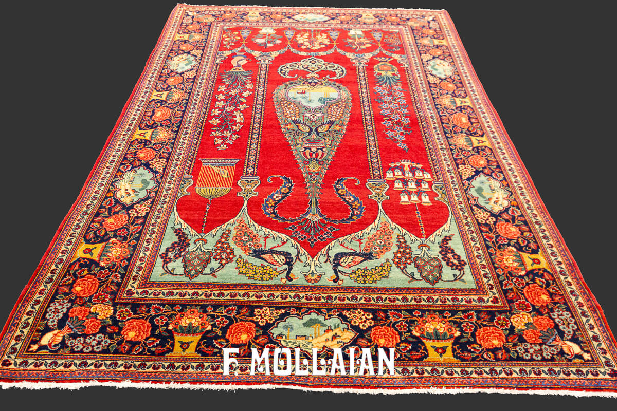 Kashan Dabir Carpet Red Prayer Field  n°:802543